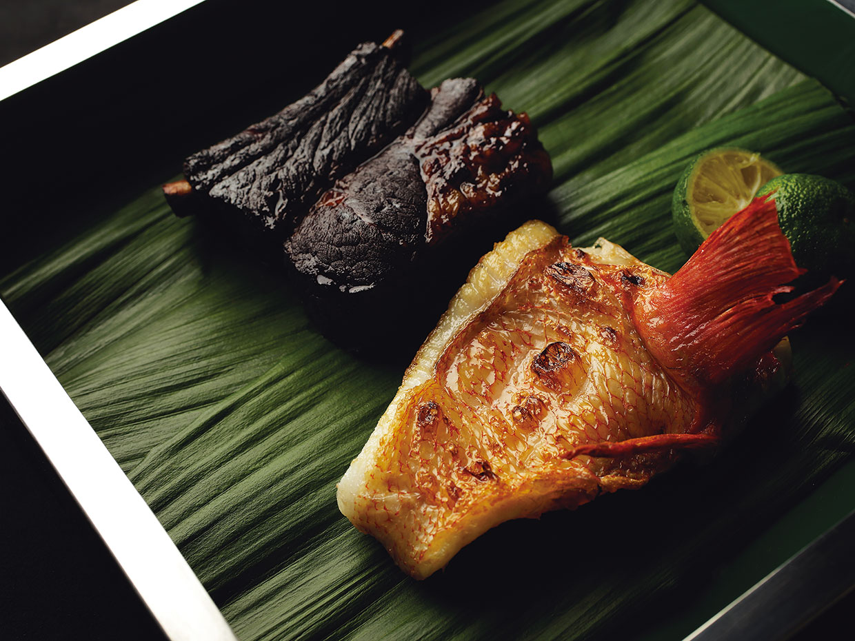 太庵、キンキの塩焼きともち豚のスペアリブ