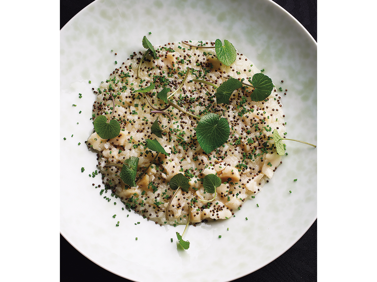 トラットリア庭。ホタテ入りの「若桜のお米」のリゾット